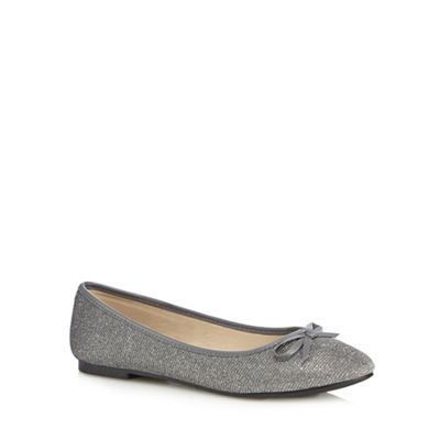 The Collection Silver glitter bow slip-on shoes